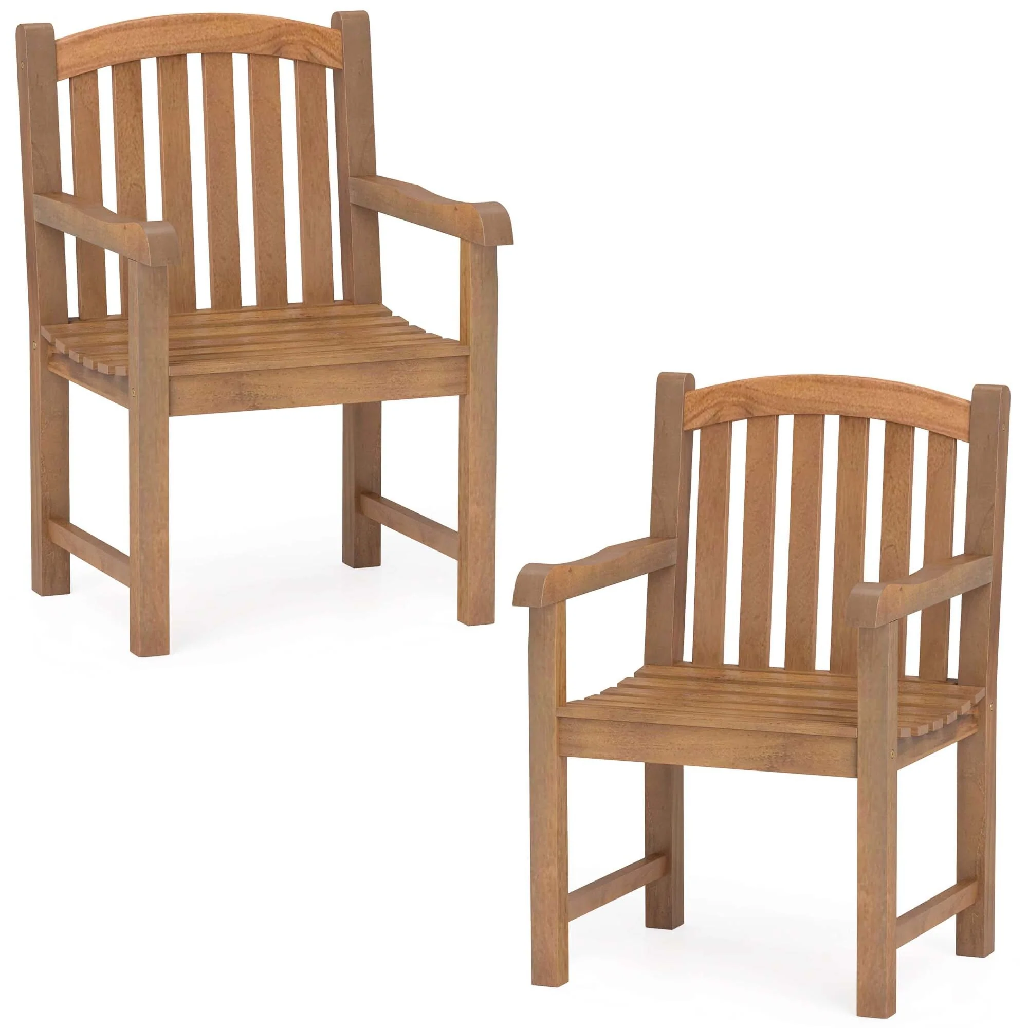 Costway 1/2/4 PCS Teak Wood Patio Dining Chair Outdoor Armchair with - 1 PCS