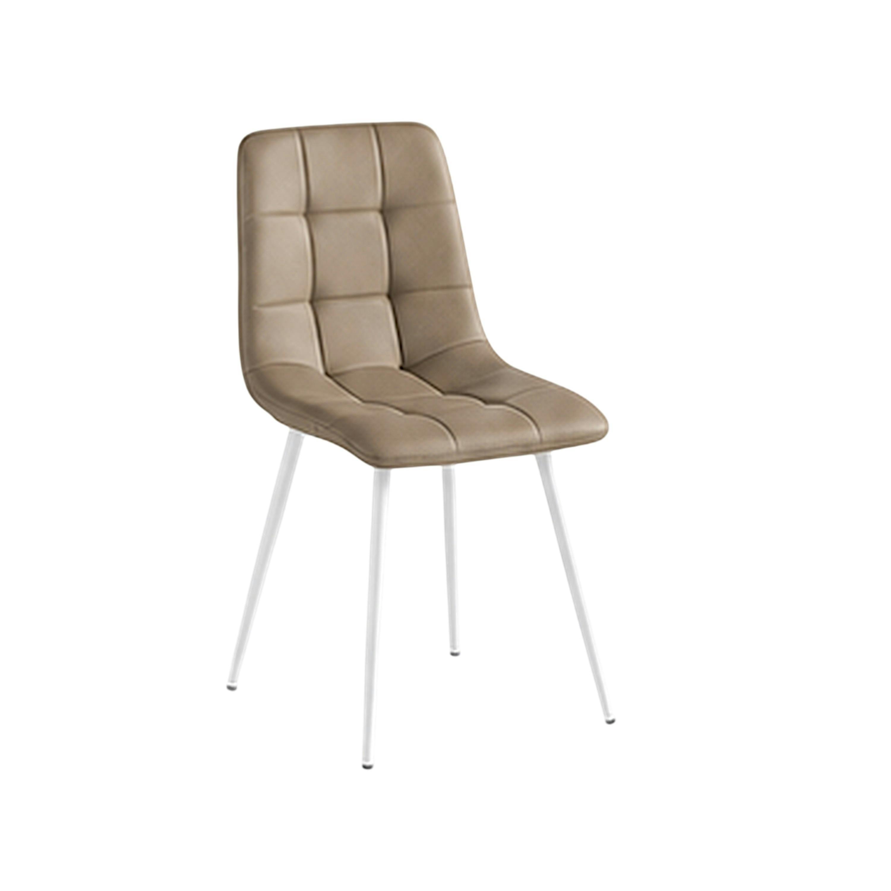 Chaise taupe motif damier pieds blancs (x2) LORA