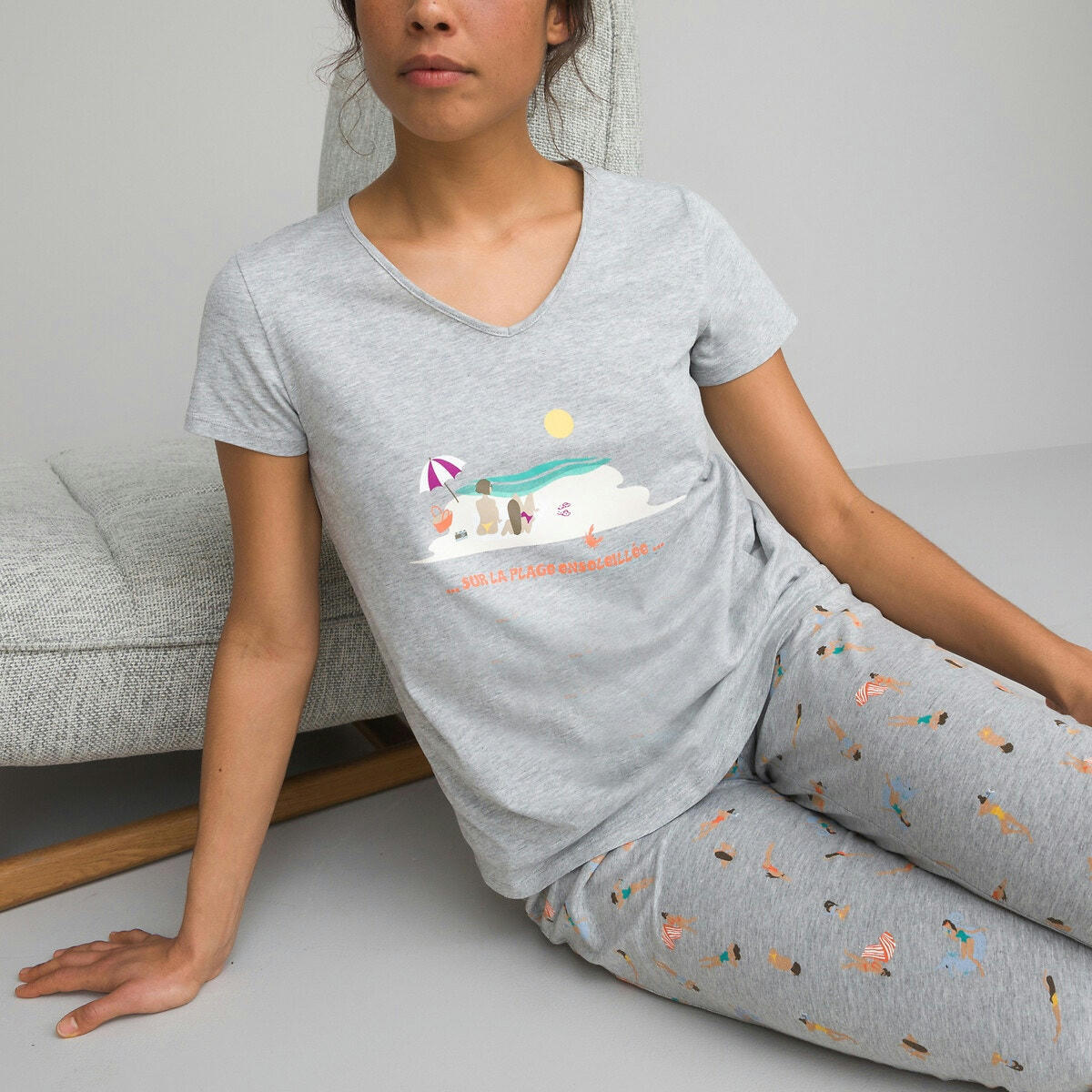 Pyjama pantacourt en coton imprimé nageuses