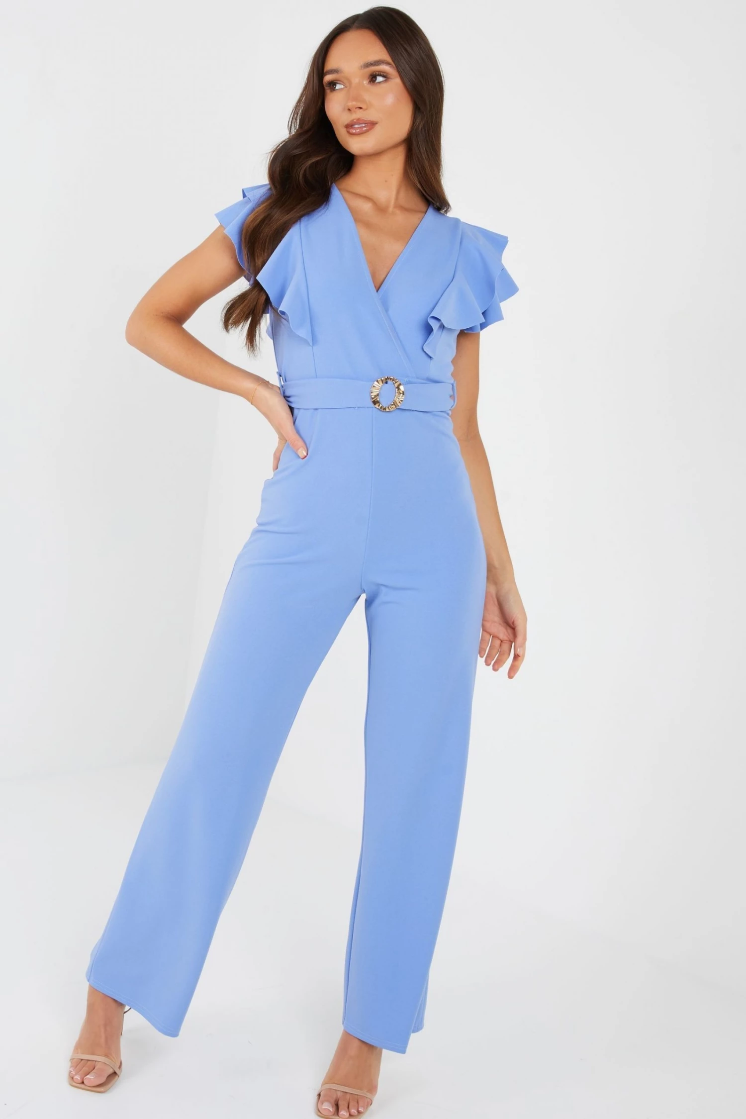 Quiz Blue Wrap Frill Palazzo Jumpsuit