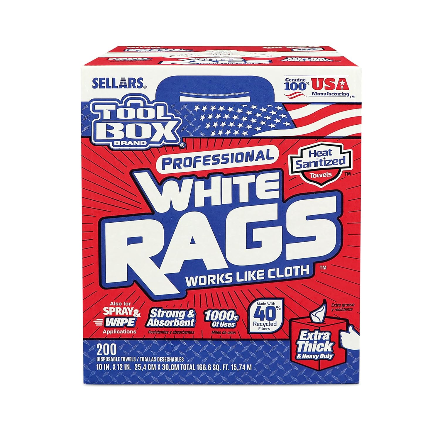 Sellars 58202 ToolBox White Rags Box, 10 x 12 (6 Boxes of 200 Sheets)