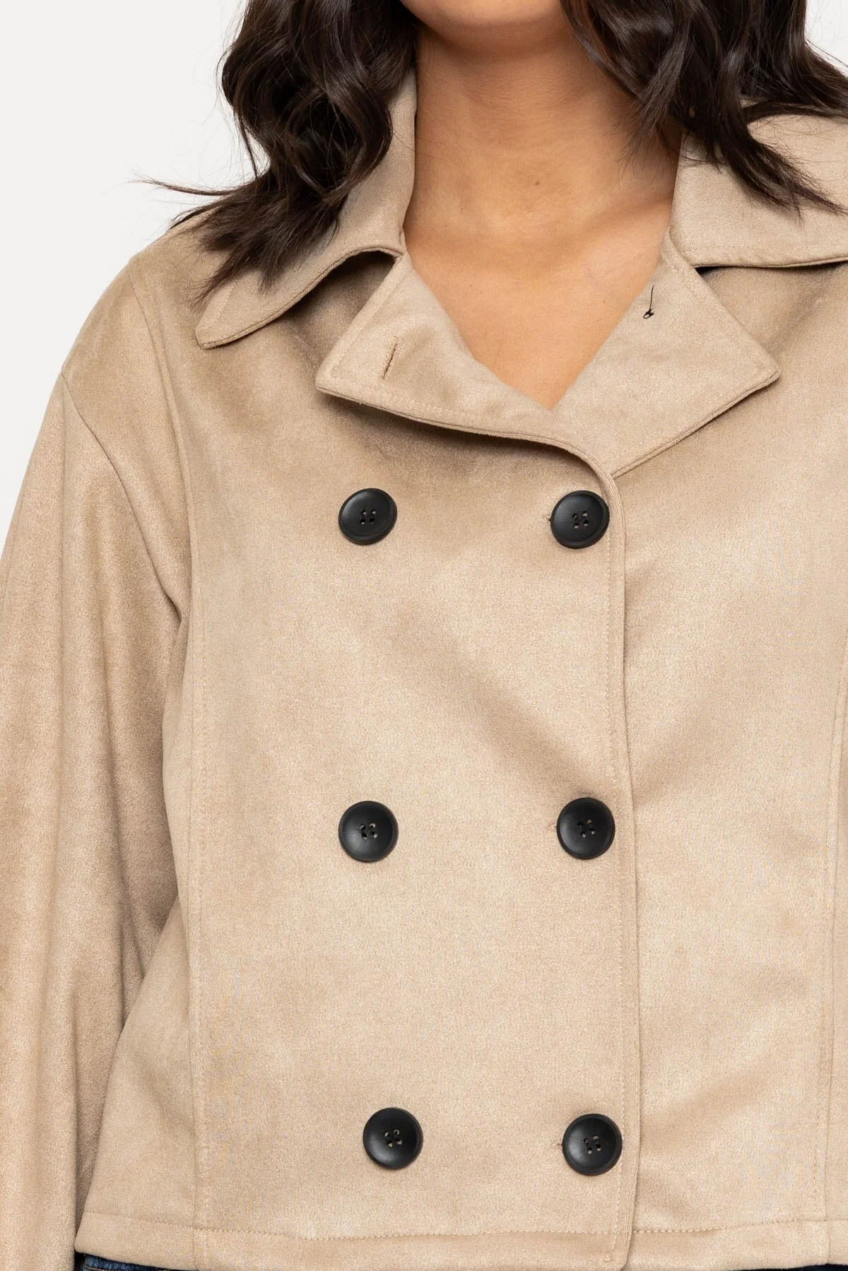 Suede Double Breasted Jacket in Beige