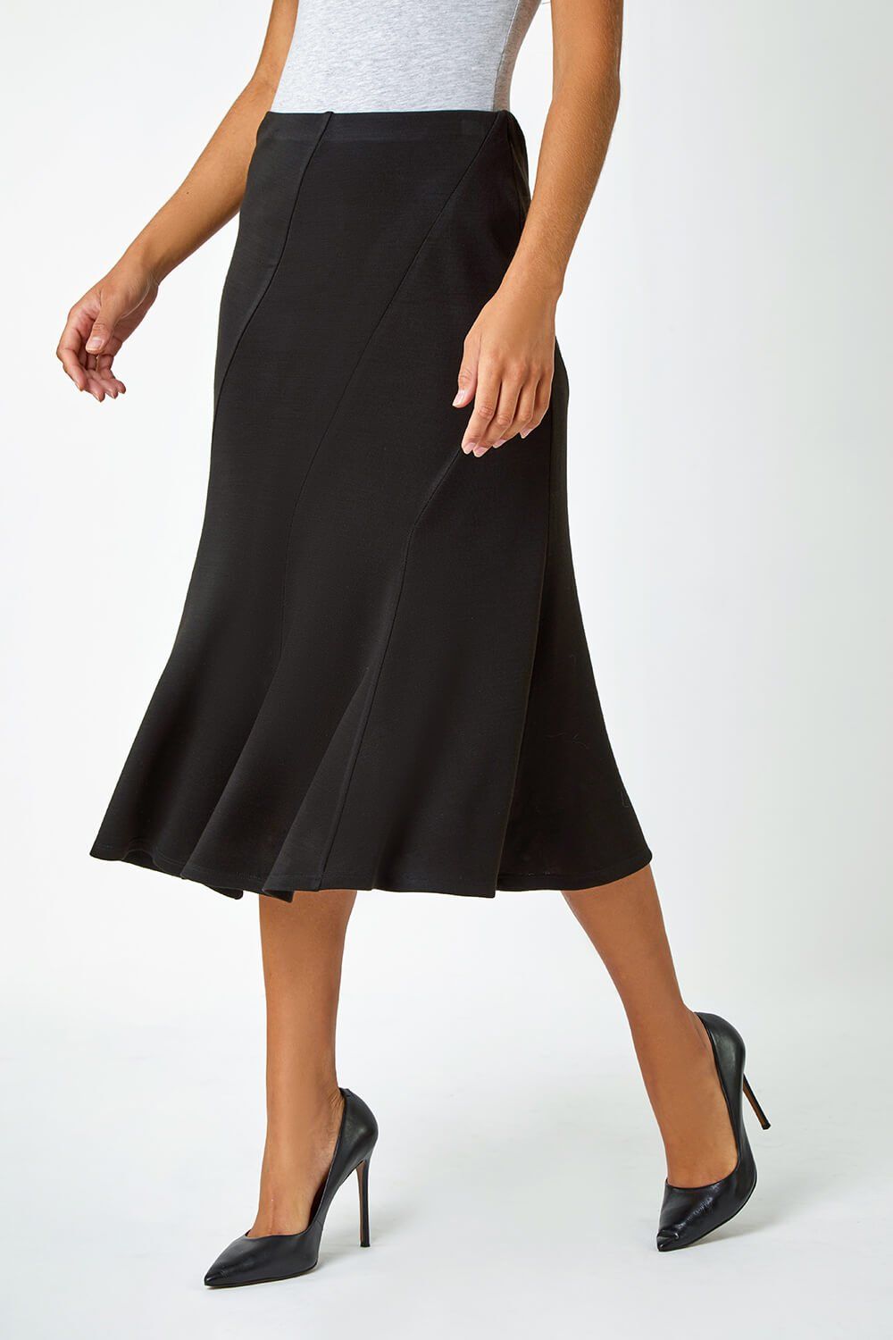 Roman Panelled Flared Midi Stretch Skirt