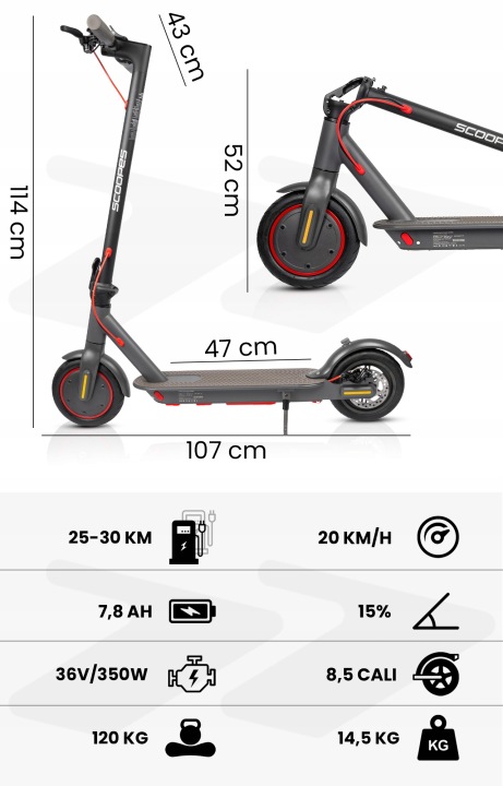HULAJNOGA ELEKTRYCZNA 7,8AH 350W ZASIĘG 30 KM MIEJSKA LEKKA SKŁADANA