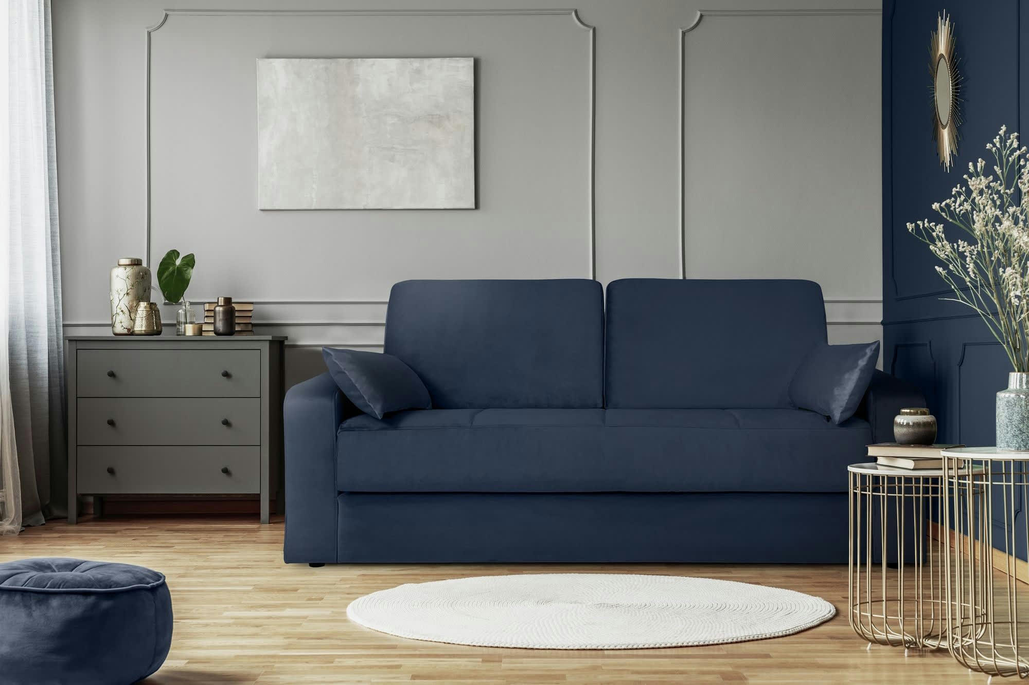 OCTAVE - Canapé convertible 3 places  en tissu bleu marine