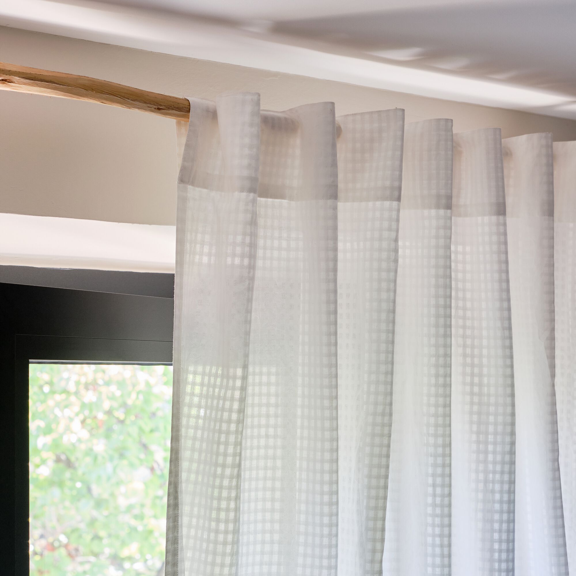 FOUSCO - Voilage à passants cachés en coton à carreaux 140x280cm - blanc