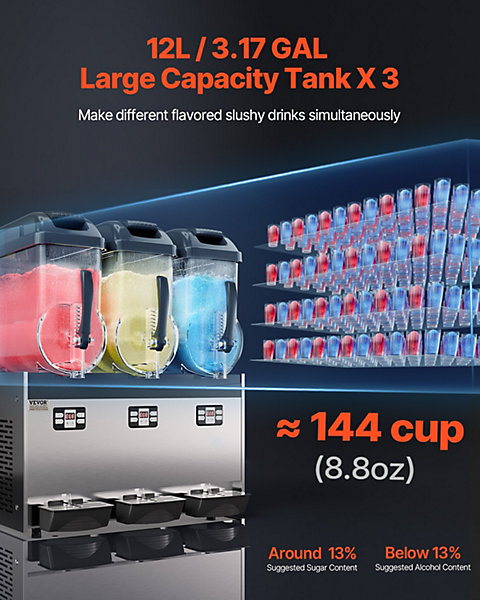 Machine à granite commerciale 3x12L triple réservoir, inox 144 tasses, pour restaurant café bar.