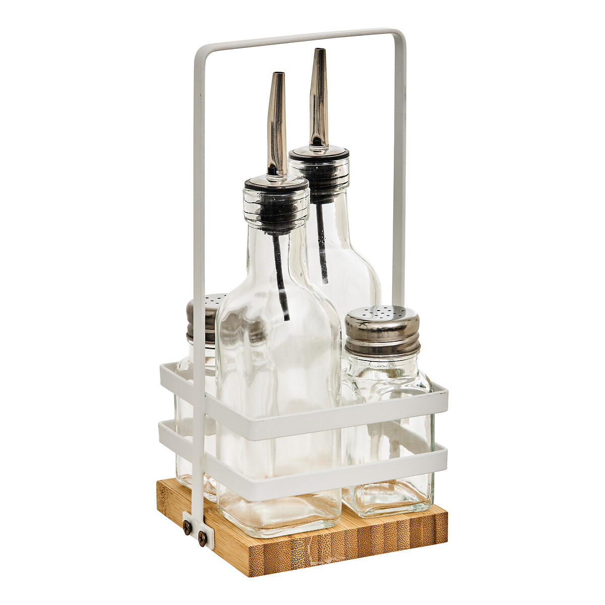 Conjunto de 4 galheteiros em vidro com suporte