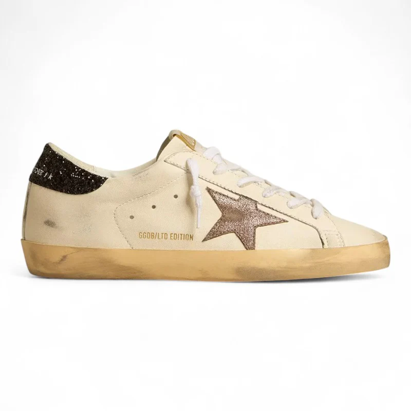 Super-Star LTD sneakers with a laminated leather star and black glitter heel tab