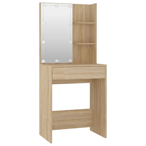 NNEVL Dressing Table Set with LED Sonoma Oak Engineered Wood