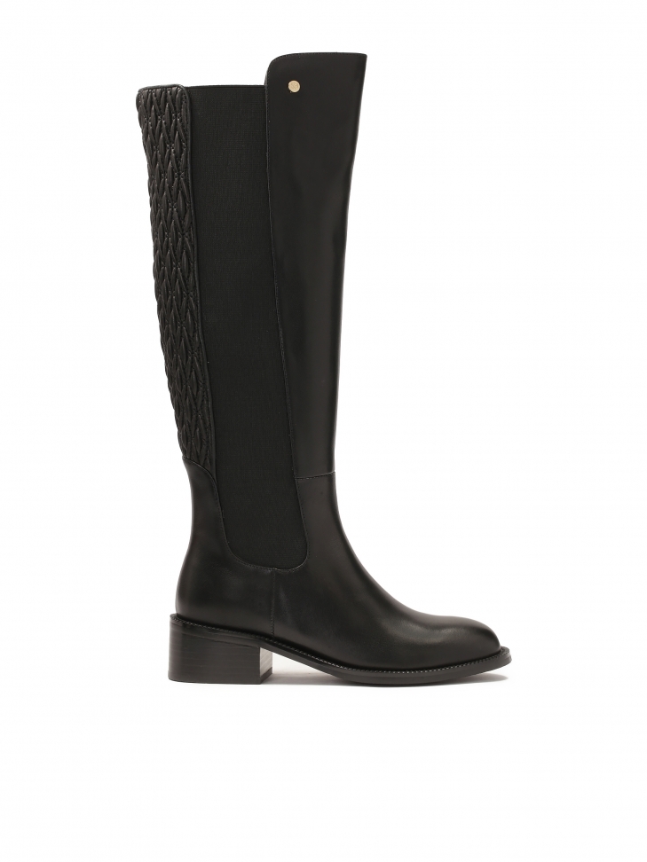 Leather boots with crinkle slip-on upper