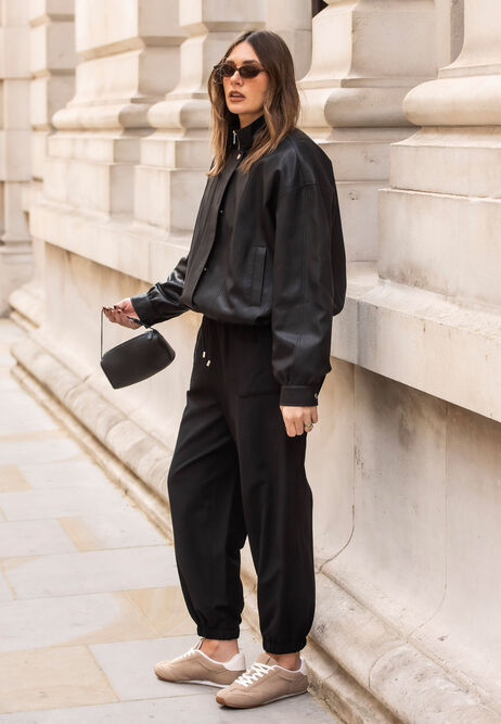 Womens Black Faux Leather Bomber Jacket