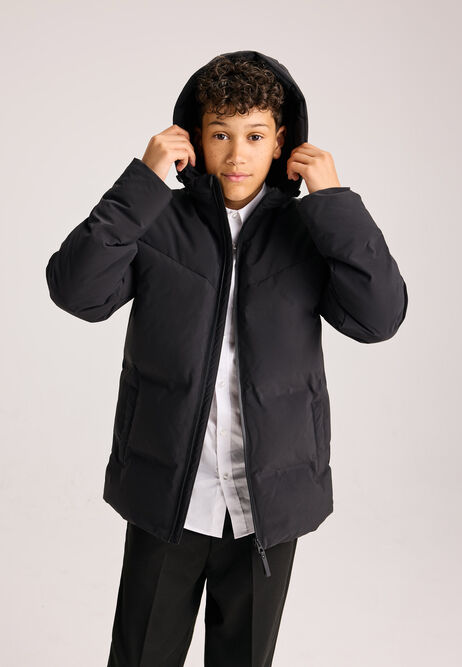 Older Boys Black Hooded Padded Jacket