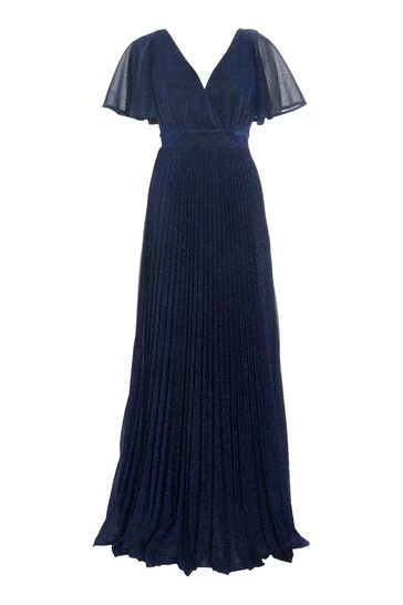 Quiz Blue Pleated Wrap Maxi Dress With Angelic Sleeves