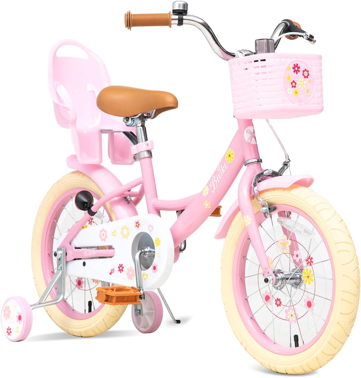 Bixike Girls Bike with Basket for Toddlers and Kids Aged 3-14 Years Old, 12 14 16 18 Inch with Training Wheels & Doll Seat, 20 Inch with Kickstand & Rear Rack, Princess Style Bicycle for Gift.