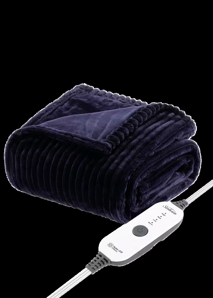Sunbeam Textured Velvet Heated Throw, Orion Blue