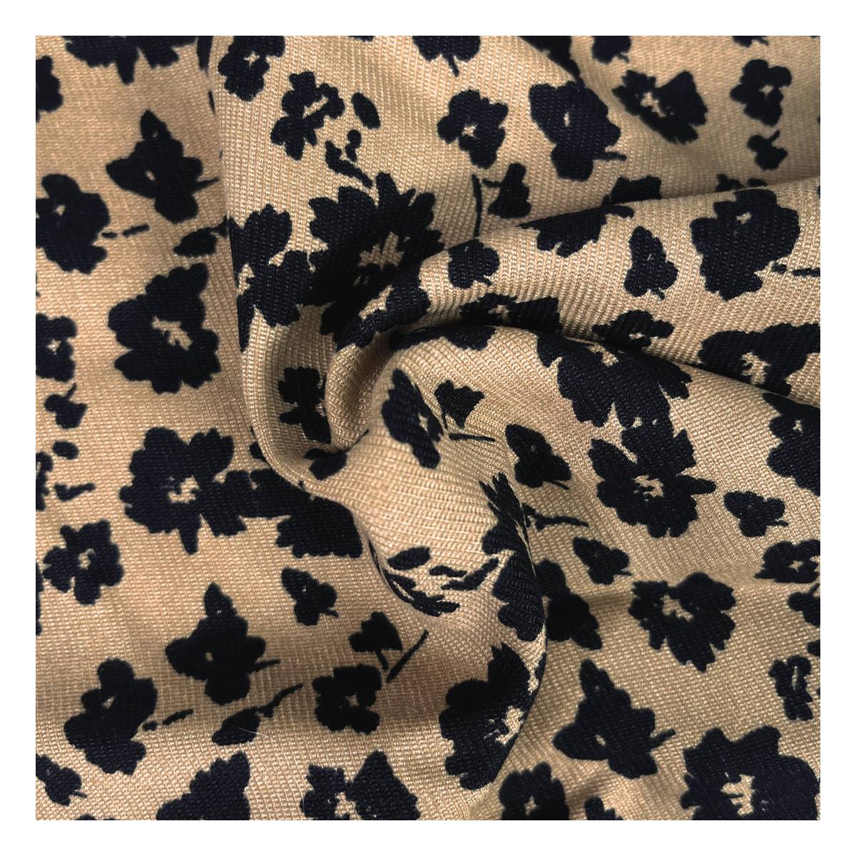 Beige and Black Two-Tone Floral Brushed Print Fabric by the Metre