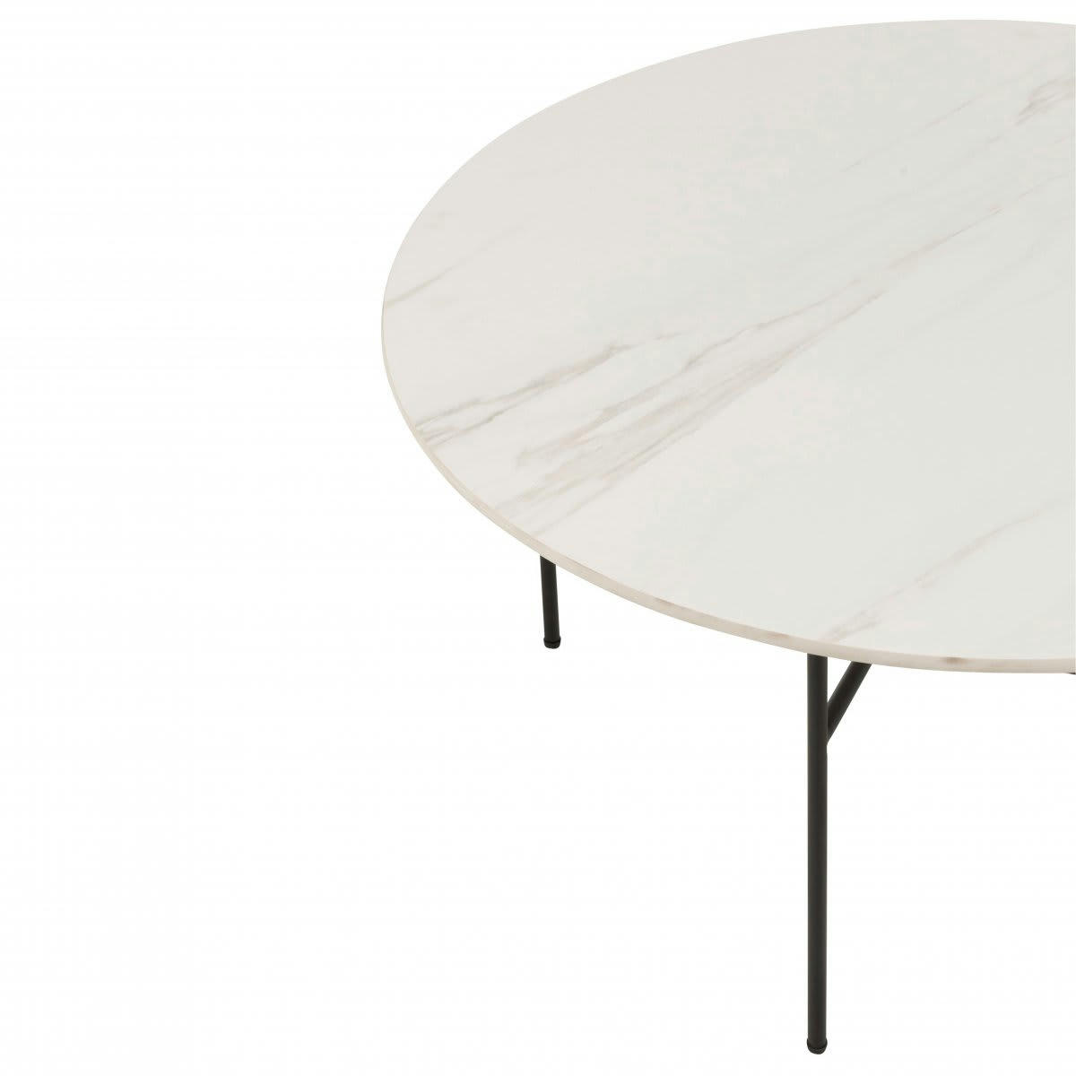 TOKYO - Table basse ronde 80cm en porcelaine blanche et métal noir