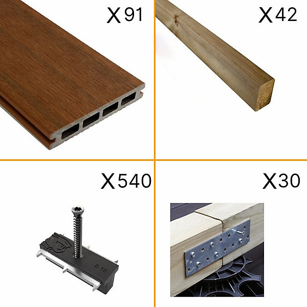 Kit Terrasse Composite NAVIA 30m² - Teck - 91 lames de terrasse (220 x 14.5 x 2.2 cm) - Fixation par Clips - Terrasse