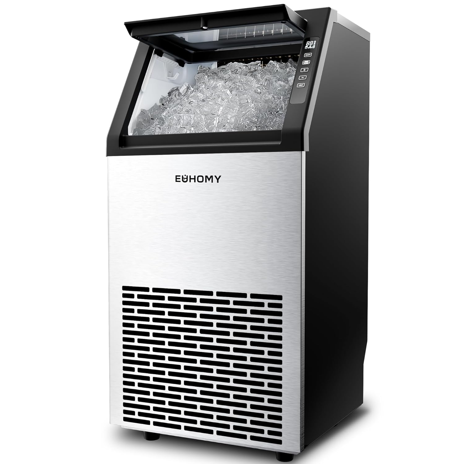 EUHOMY Commercial Ice Maker Machine,120lbs/24H Stainless Steel Under Counter Ice Machine with 33lbs Storage Bin, Freestanding Ice Maker for Home/Bar/Cafe/Restaurant