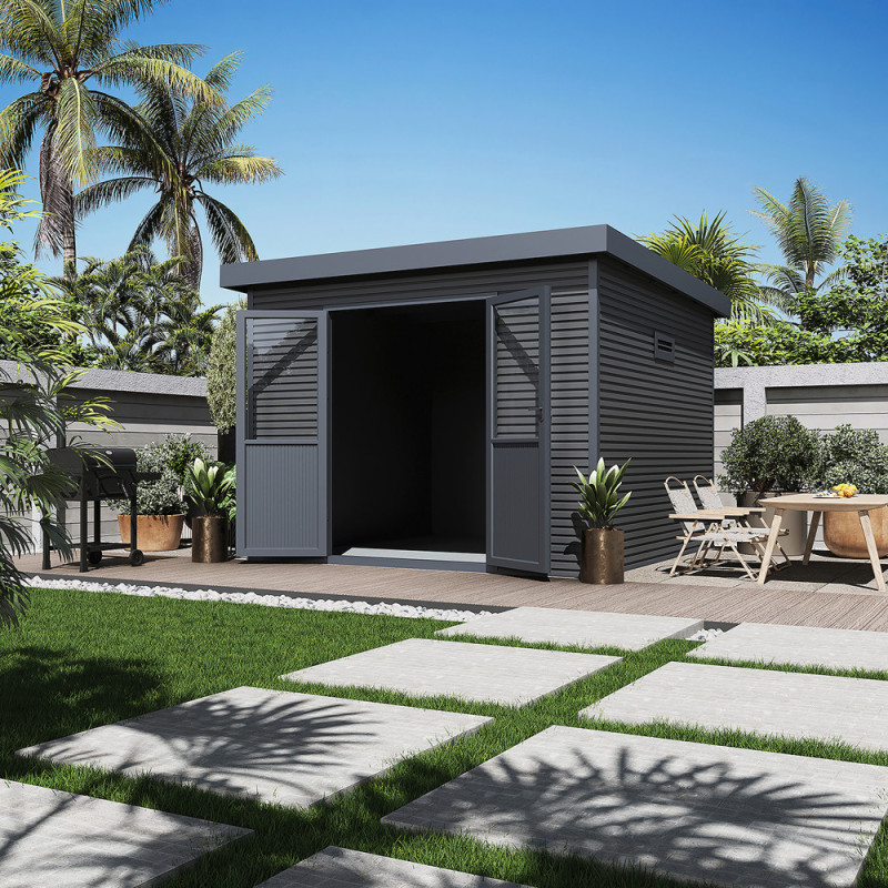 Abri de jardin en bois composite Onyx 33 anthracite 3,33 x 3,26 x 2,37 m BARAC