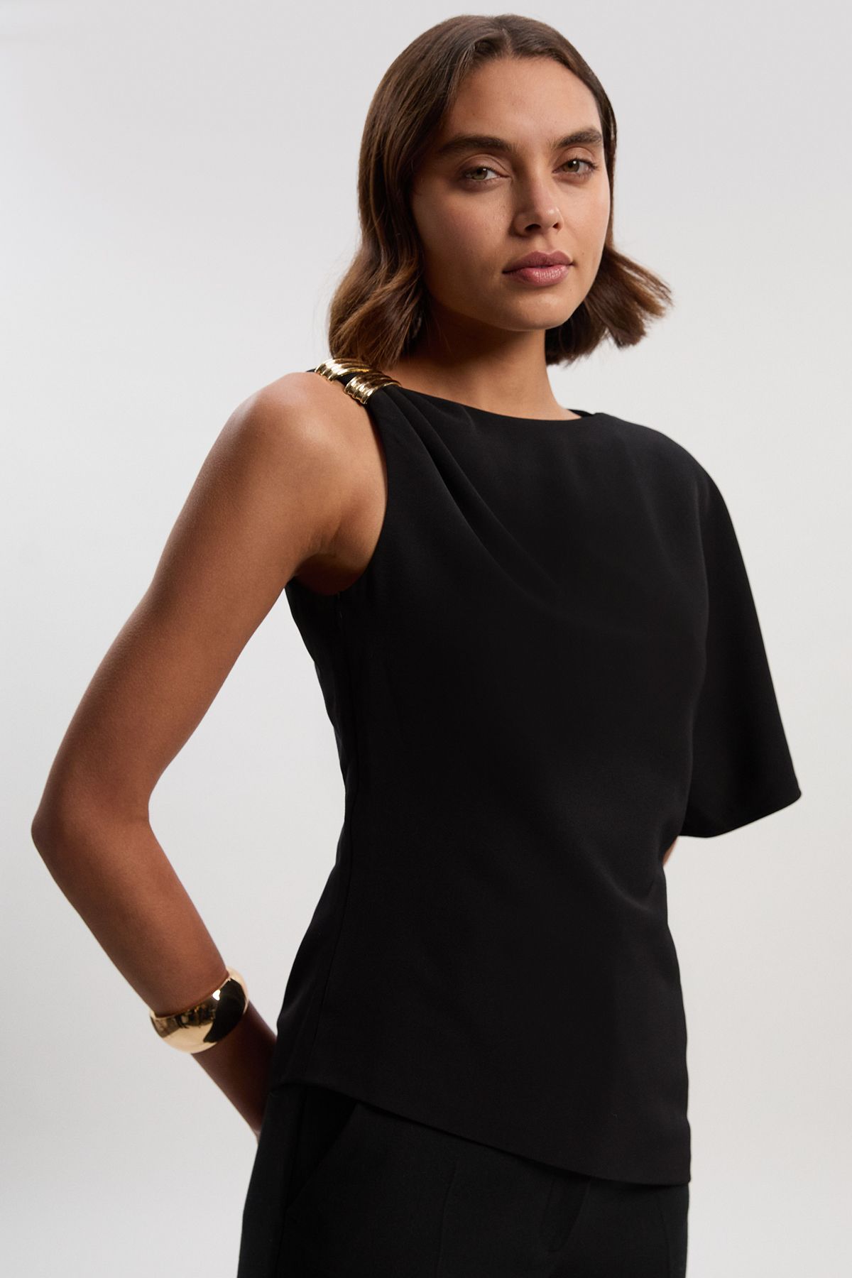 KarenMillen Soft Tailored Trim Detail Asymmetric Top