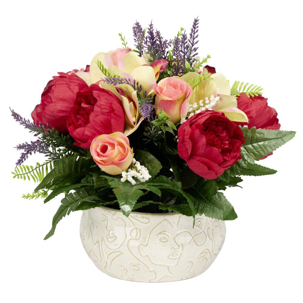 Vasque céramique pivoines orchidées roses bruyère Ø42xH38cm (3 modèles)