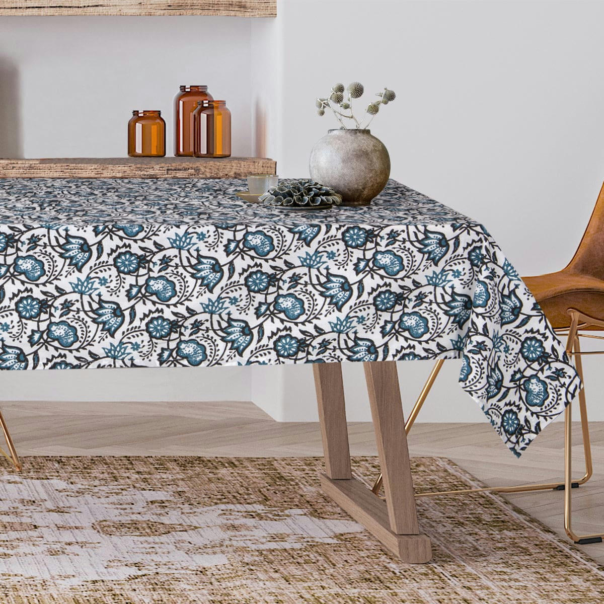 CARMA - Nappe coton  150x300 bleu peacock