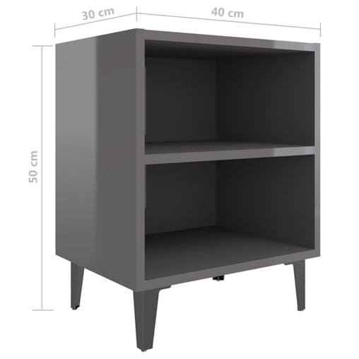 NNEVL Bed Cabinet with Metal Legs High Gloss Grey 40x30x50 cm