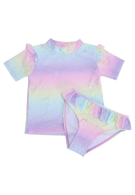 Younger Girls Pink Unicorn Two Piece Sun Safe Swimsuit