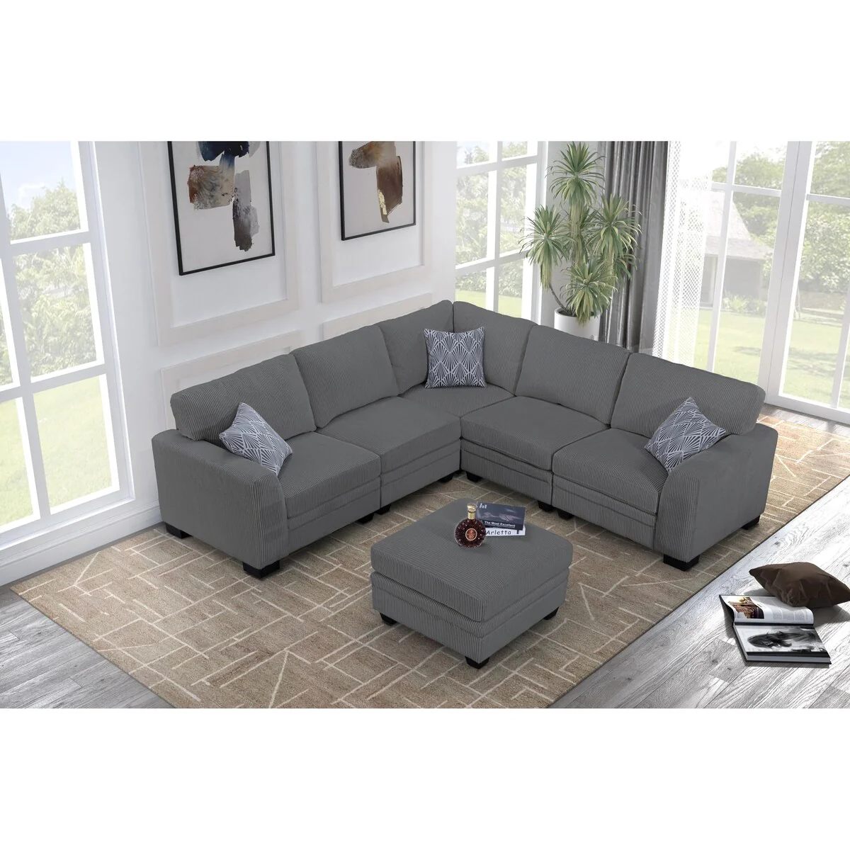 6 PCS Corduroy Flexible Combination Sectional Sofa