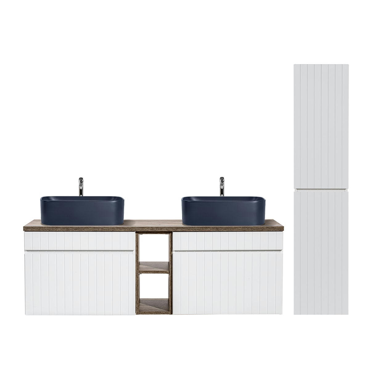 - Ensemble meuble double vasque 140cm et colonne stratifiés blanc