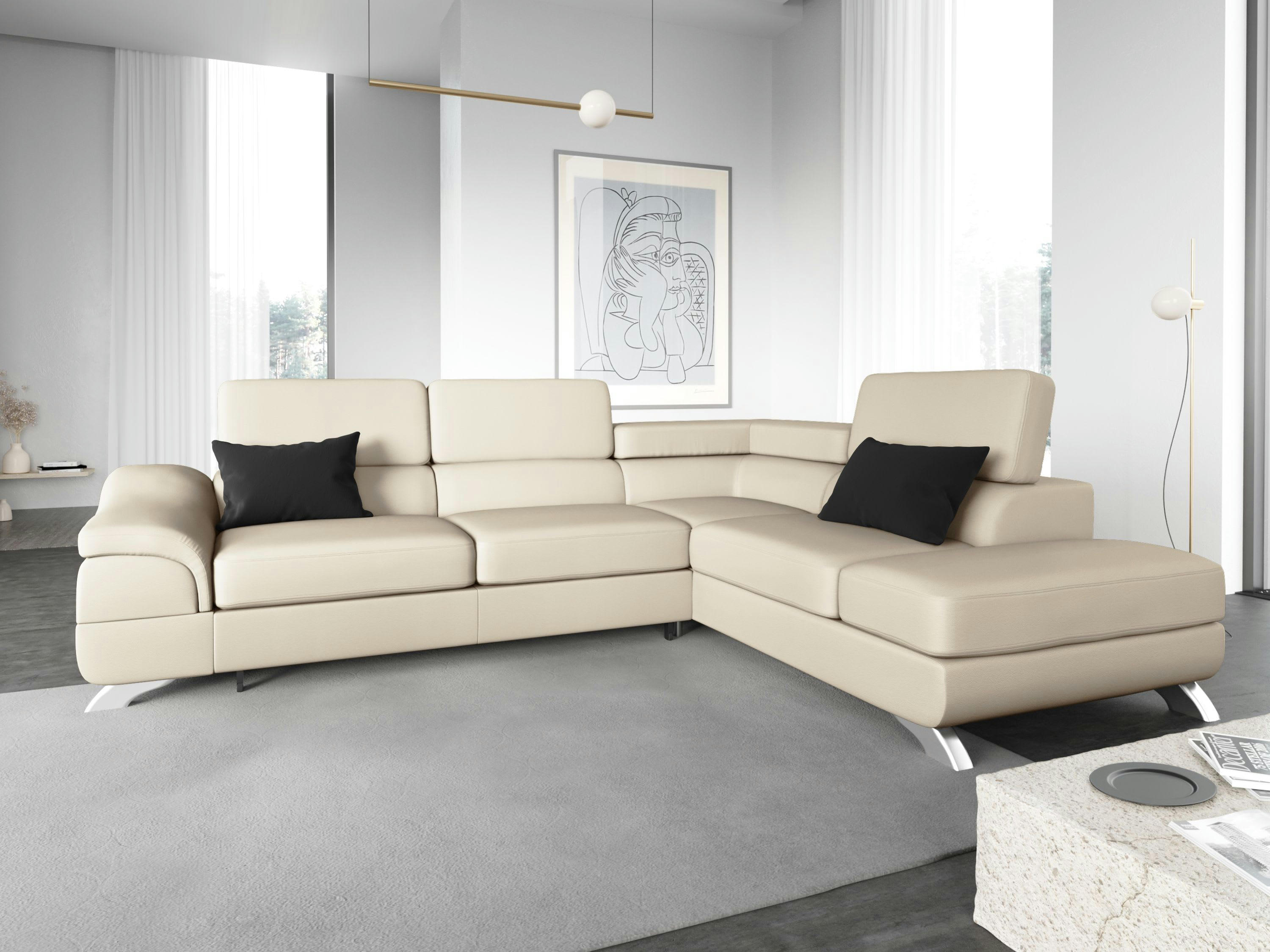 ONYX - Canapé d'angle 5 places en imitation cuir beige