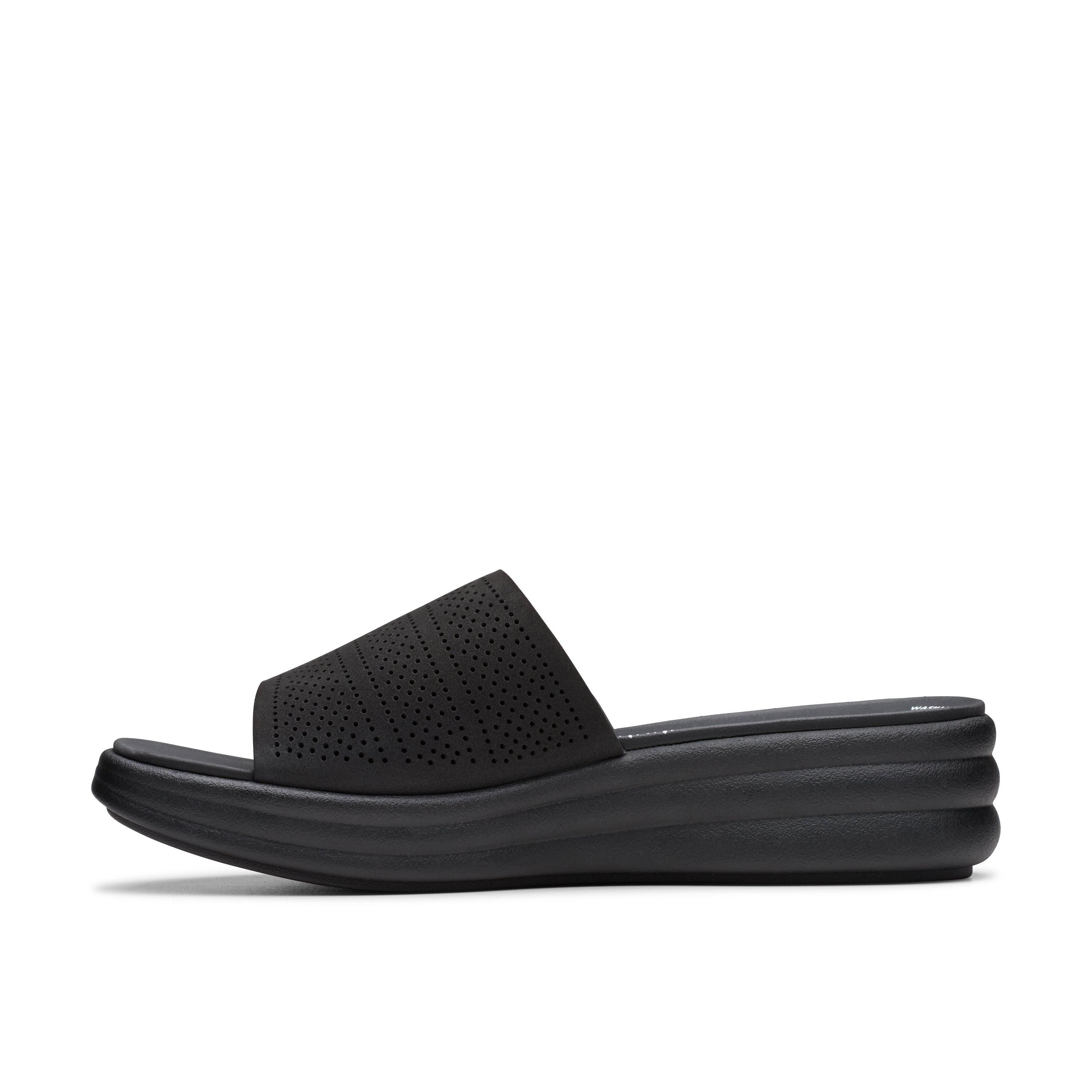 Clarks Drift Twist Black Flat Sandals,Sliders