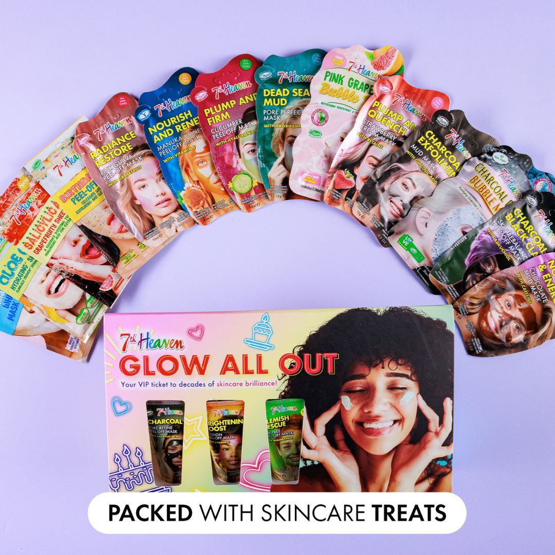 7th Heaven Glow All Out Skincare Gift Set - 3 Mask Tubes & 14 Face Masks
