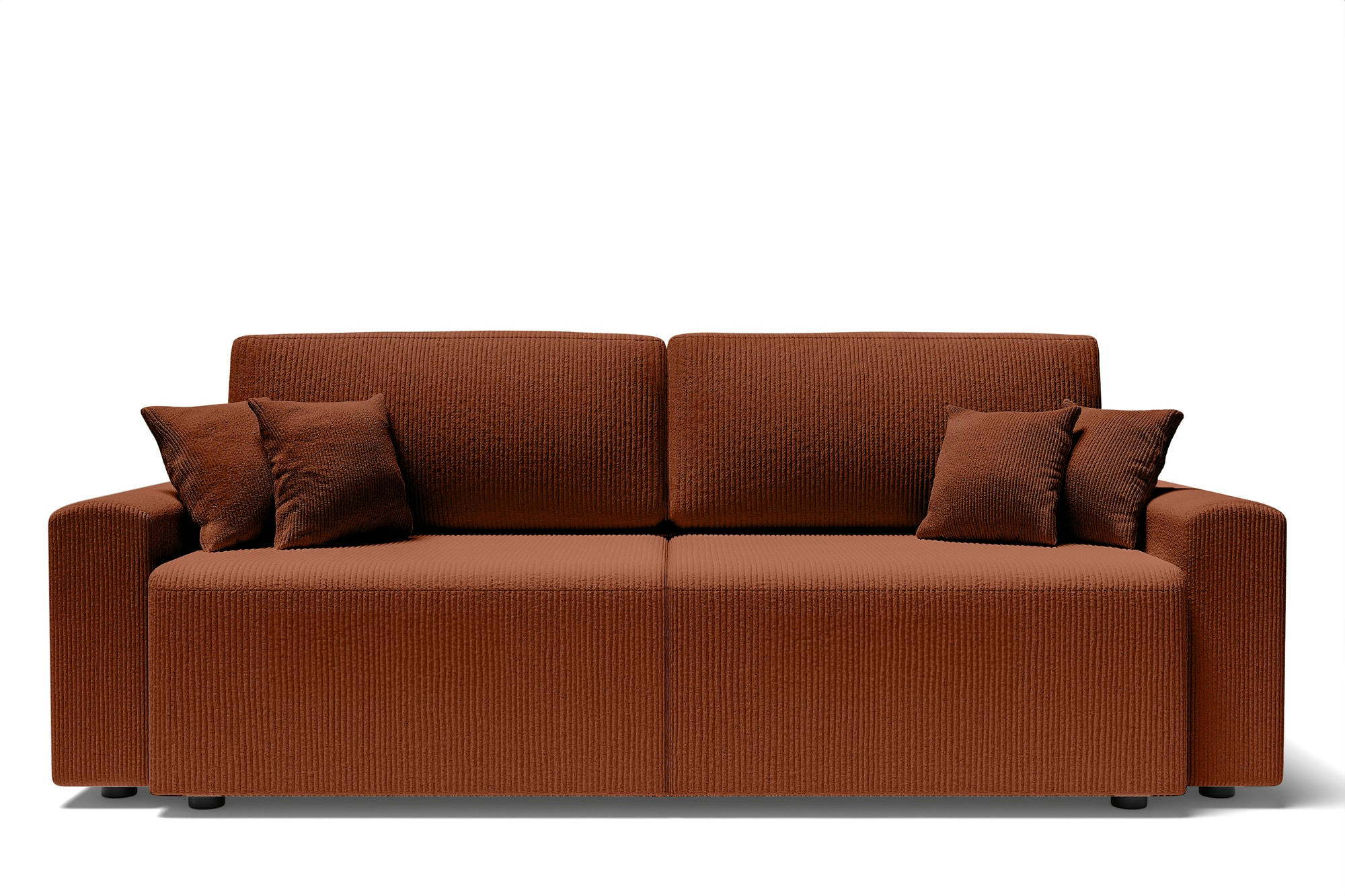 MILO - Canapé droit convertible en velours côtelé 3 places terracotta