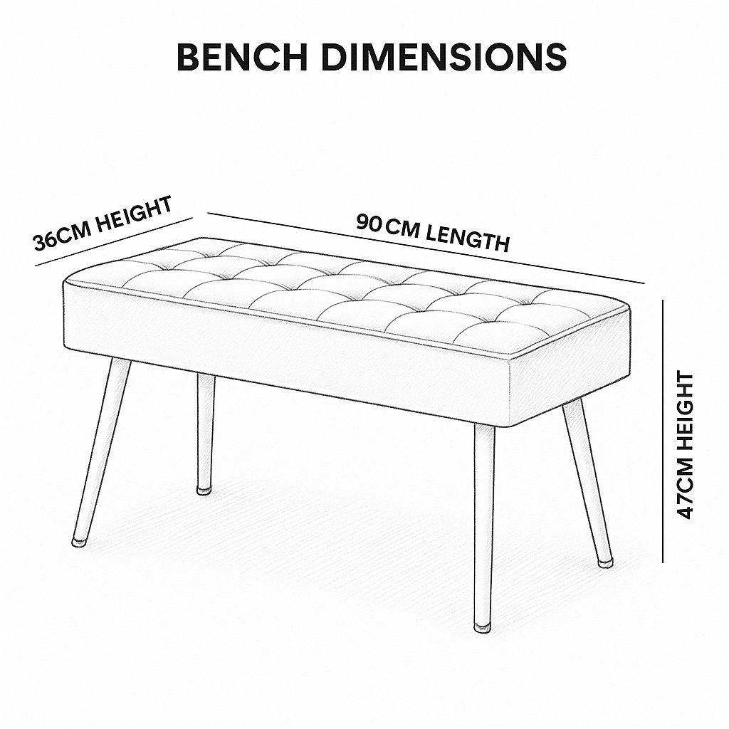 KOSY KOALA Grey Velvet Padded Dining Bench with Metal Legs 90 cm Dining Furniture