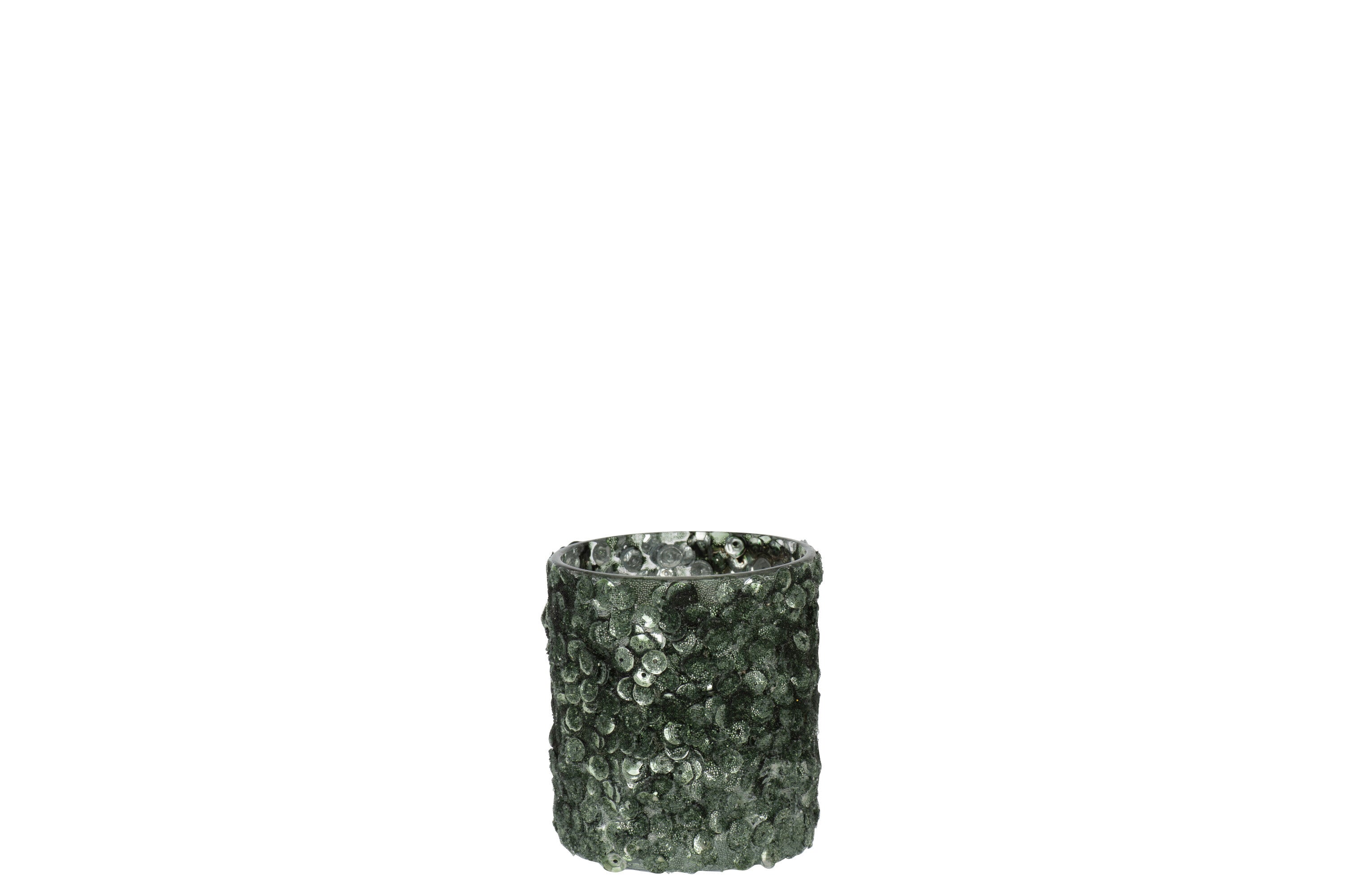 J-Line windlicht Paillettensuiker - donkergroen - small - 4 stuks
