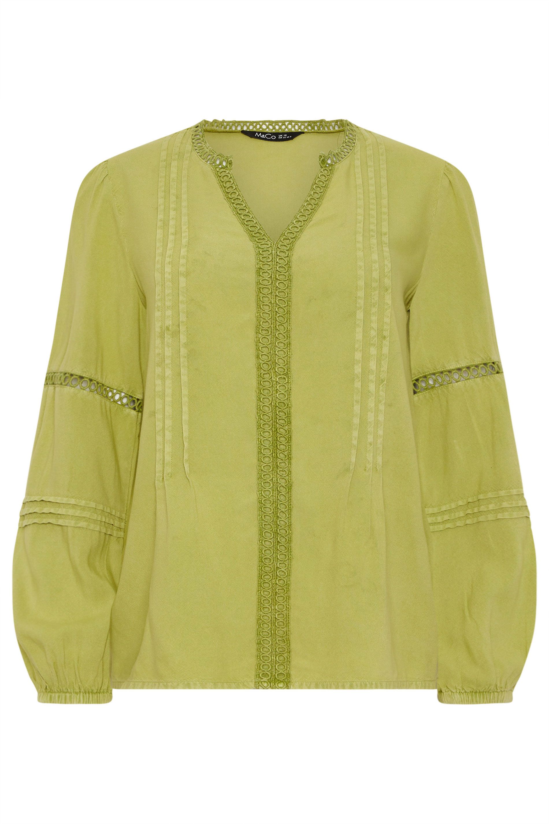 M&Co Lace Trim Pintuck Blouse