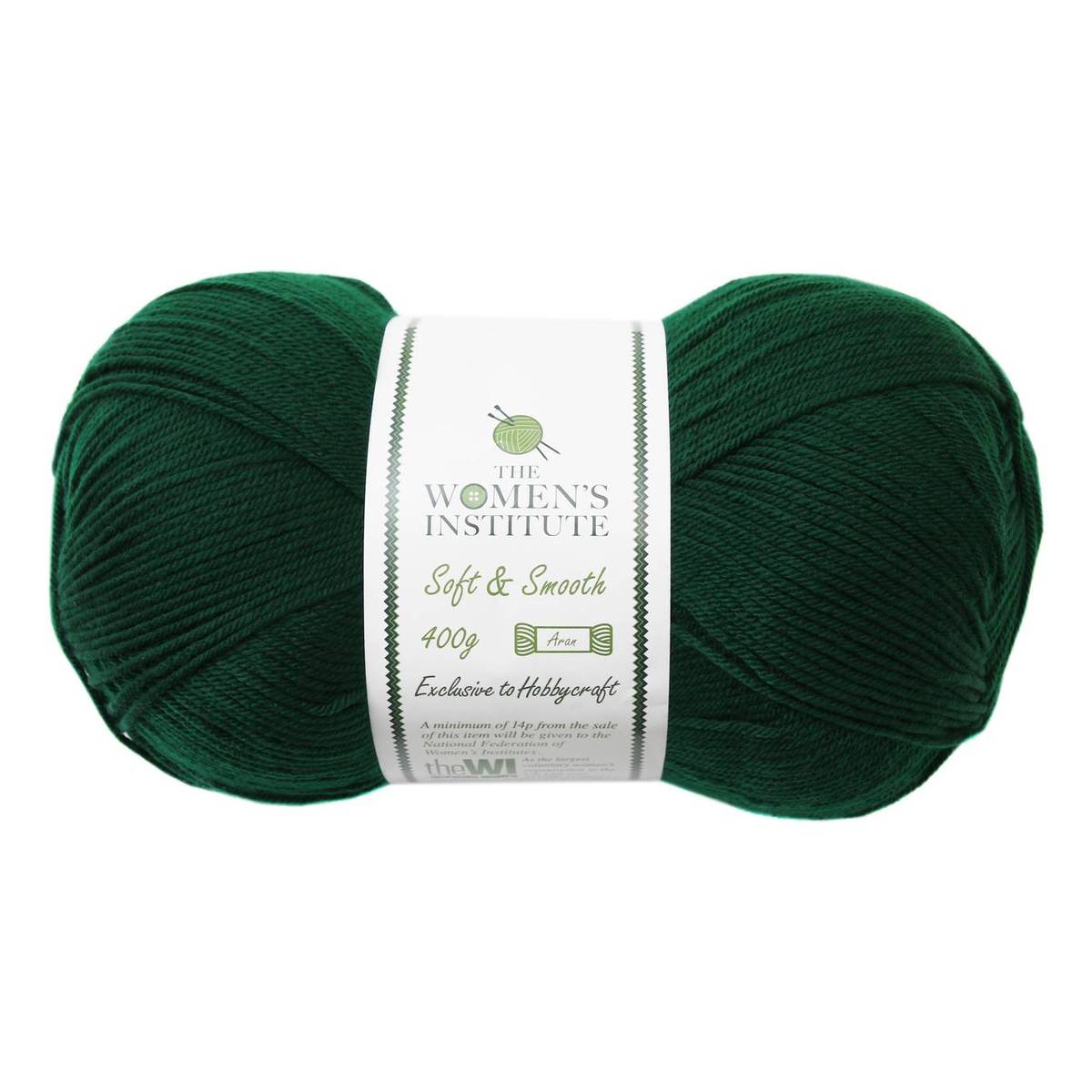 Women's Institute Dark Green Soft and Smooth Aran Yarn 400g
