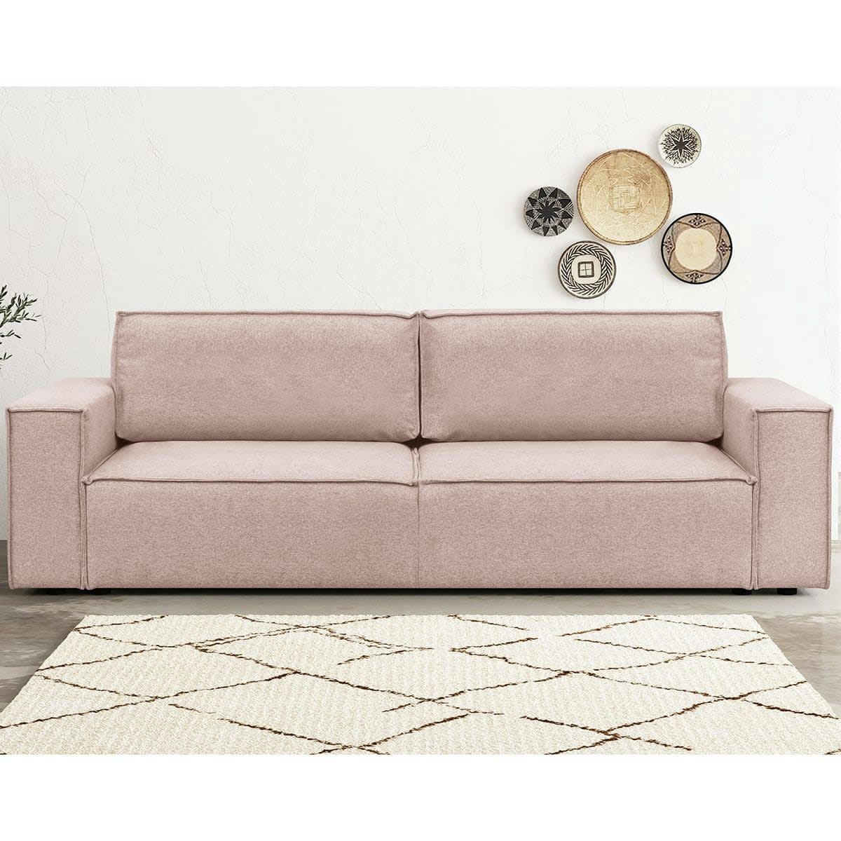 HARPER NEW - Canapé 3 places convertible + coffre en tissu rose