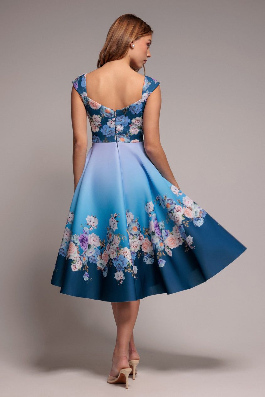 Goddiva Floral Printed Scuba Foam Skater Dress