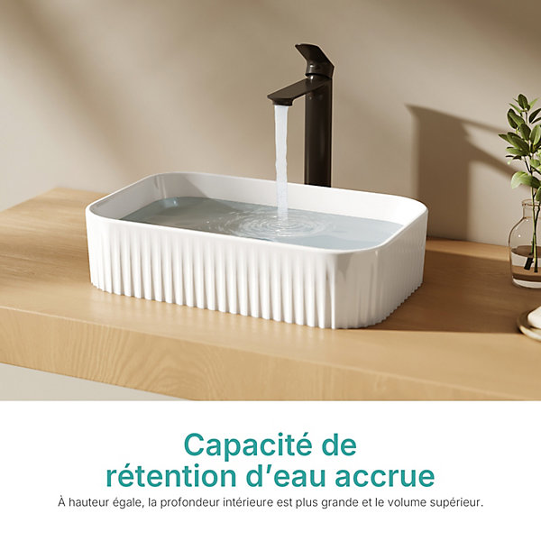 EMKE Lavabo Rectangulaire en Céramique 450x320x110 mm, Vasque à Poser Blanche Brillante