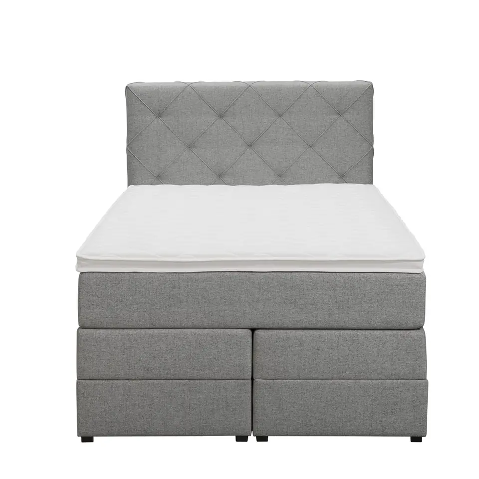 Boxspring met opbergruimte Liv geruit - lichtgrijs - 120x200 cm