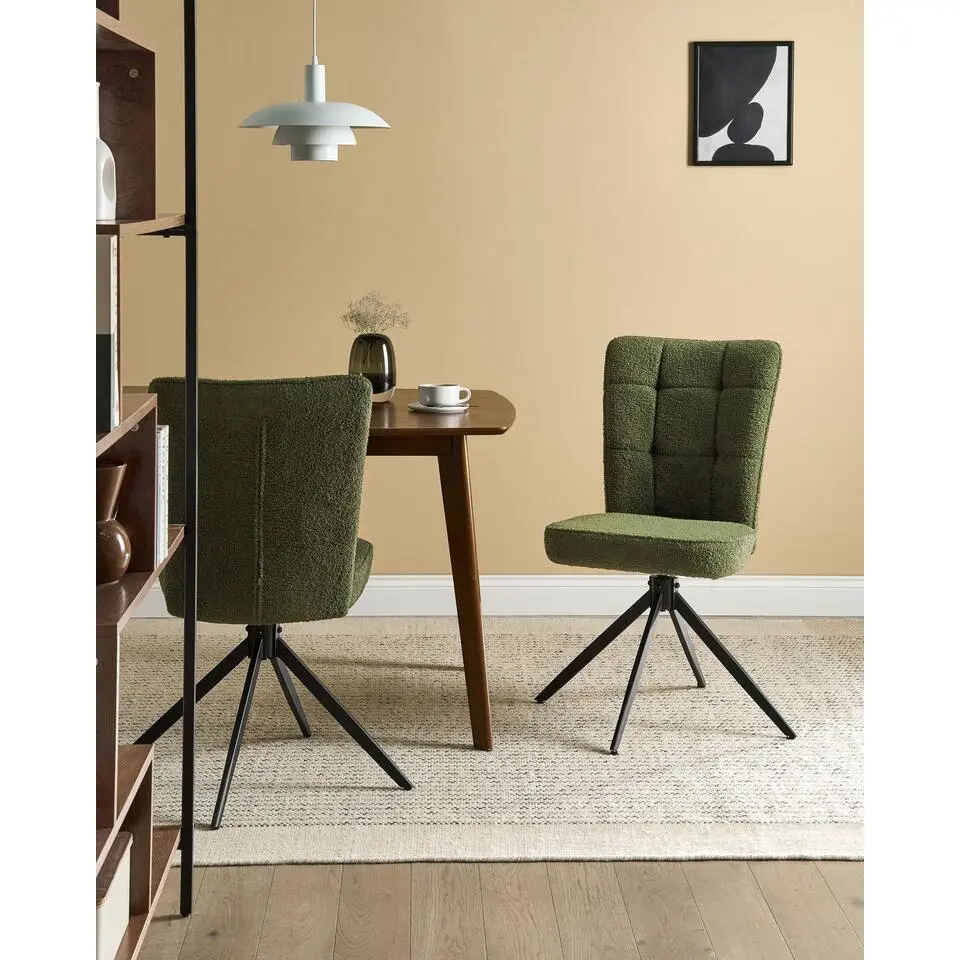 RYAN - Eetkamerstoel set van 2 - Groen - Boucl&eacute;