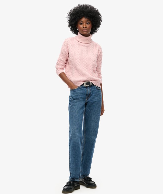 Drop Shoulder Cable Roll Neck Jumper