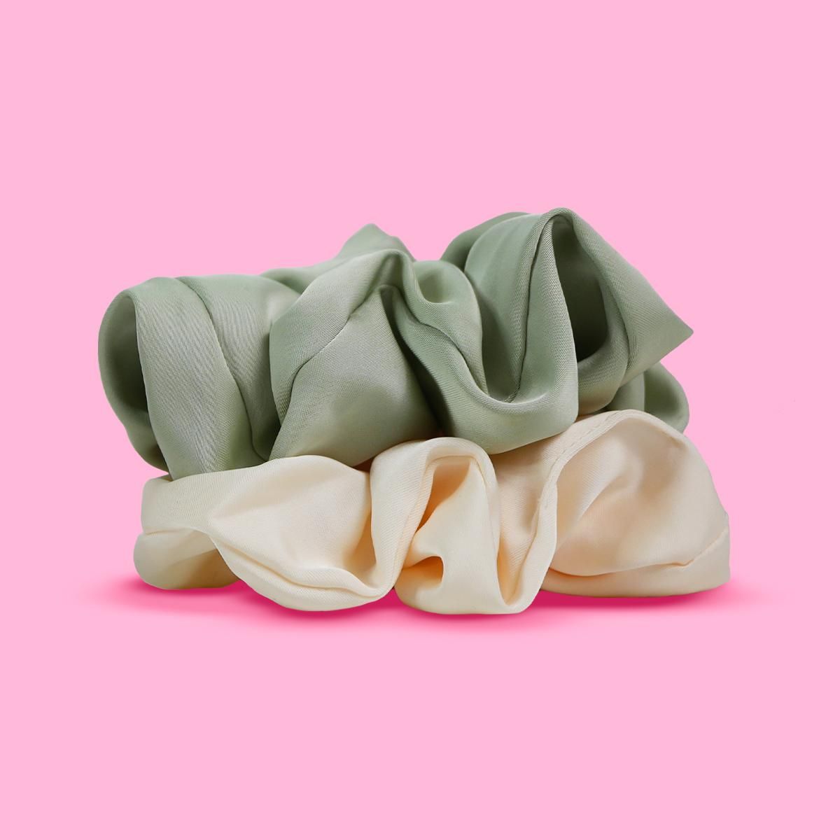 Give Me 2x Hair Scrunchies - Luxury Satin Silk - Cream & Mint