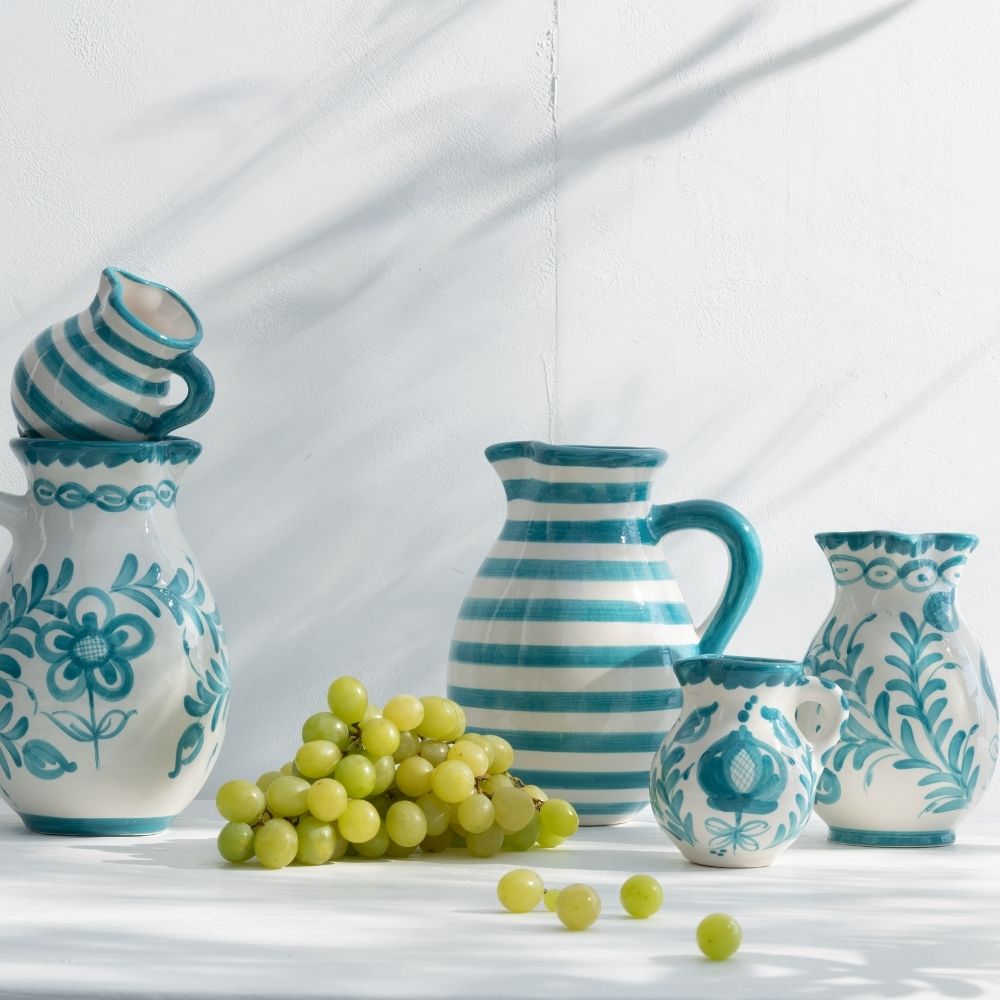 J-Line kruik Granada - keramiek - wit/aqua - medium