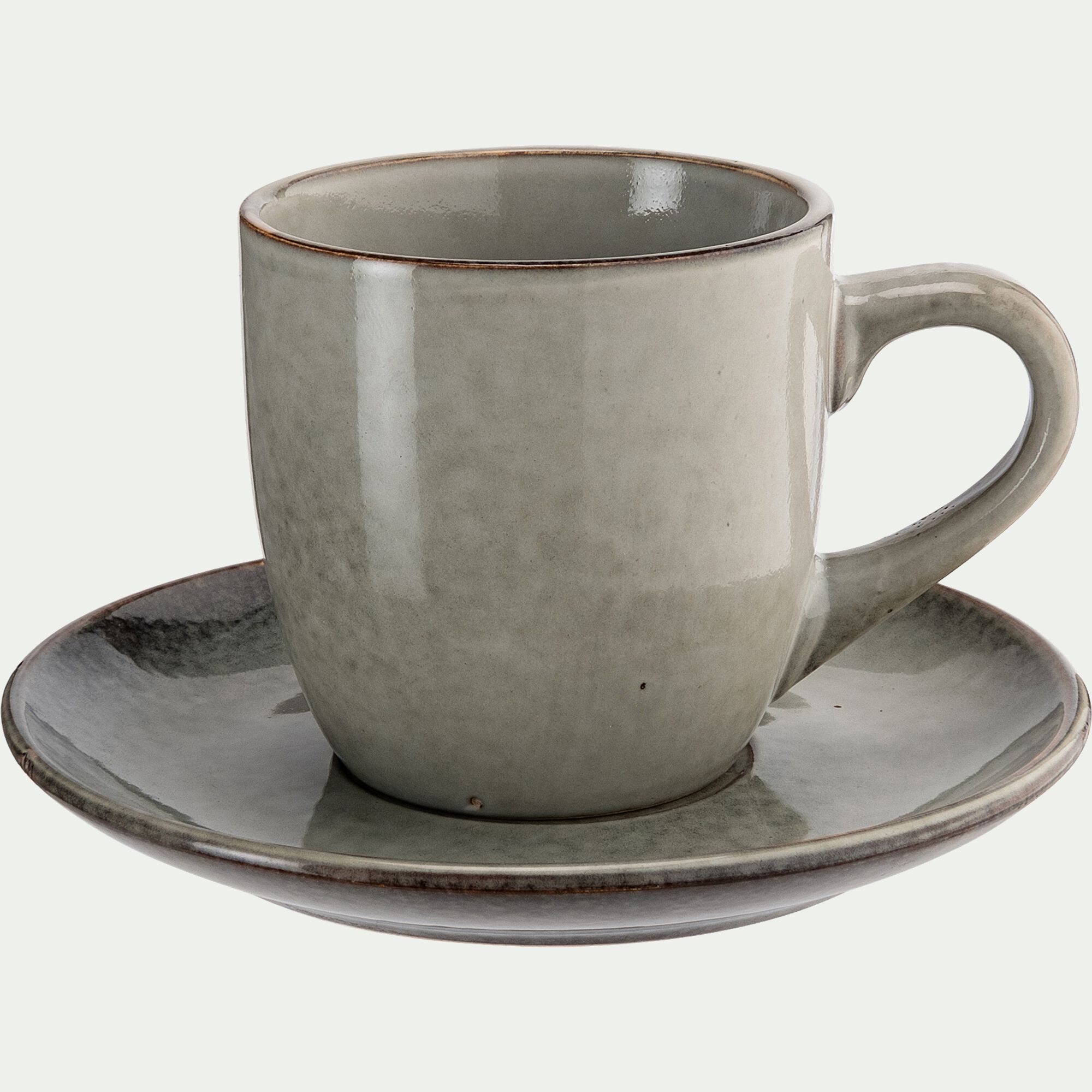 ADAM - Tasse et soucoupe petit-déjeuner en grès 22cl - vert