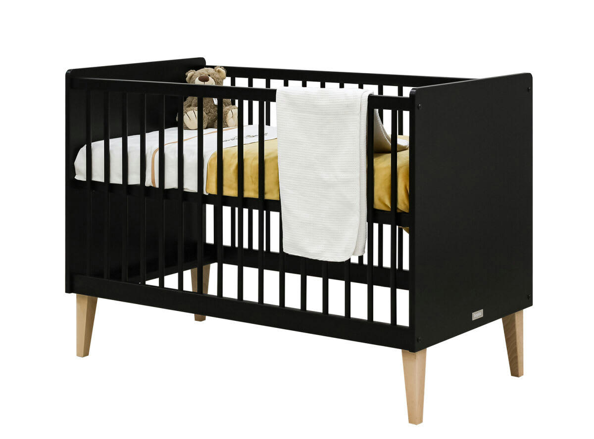 LENA - Lit 60x120 en MDF et hêtre noir mat